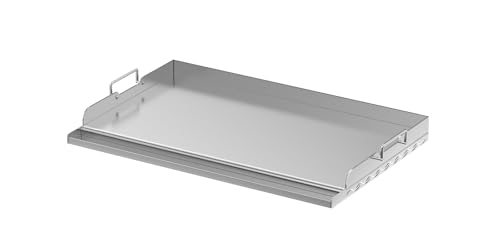 Skyflame 25"x16" Stainless Steel Griddle Plate for BBQ, Hibachi, Flat Top Grill with Even Heating, Grease Groove, Foldable Handles, Ideal for Charcoal/Gas Grills, Camping, Tailgating, Outdoor Cooking - size: 25" x 16" x 2.2"