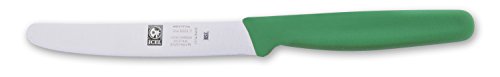 ICEL 4.25 Inch Straight Edge Round Tip Paring Knife, High Carbon German Stainless Steel Blade, Factory-Sharp Edge, Non-Slip Textured Green Polypropylene Handle - color: Green