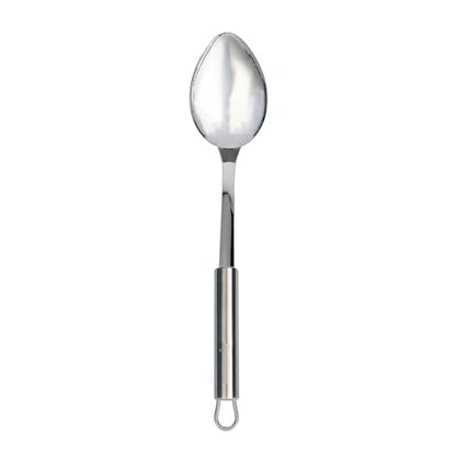 Restaurantware Stainless Steel Cooking Spoon - German Standard Metal Kitchen Spoon with Ergonomic Handle, Dishwasher Safe, Heat-Resistant - Heavy-Duty Serving Spoon For Mixing, Stirring - style: Steel Serving Spoon