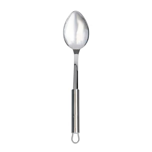 Restaurantware Stainless Steel Cooking Spoon - German Standard Metal Kitchen Spoon with Ergonomic Handle, Dishwasher Safe, Heat-Resistant - Heavy-Duty Serving Spoon For Mixing, Stirring - style: Steel Serving Spoon