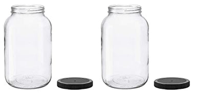 North Mountain Supply 1 Gallon Glass Jar Wide Mouth with Black Plastic Lid - USDA, BPA-Free, Made in the USA - for Fermenting, Storing, Canning, and Much More! - Case of 2