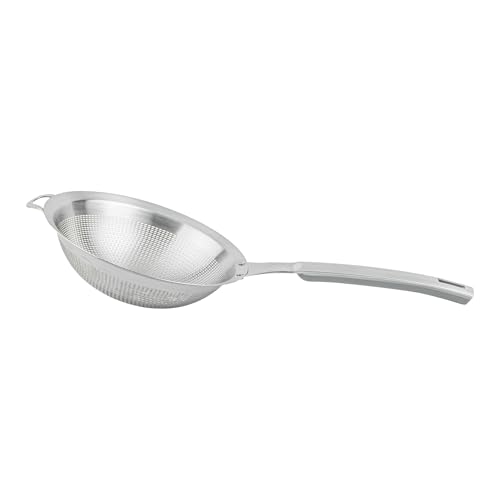 Restaurantware Fine Mesh Strainer - 1 Count - Met Lux 13.19" x 6.3" Stainless Steel Fine Mesh Sieve, Adjustable Tilt Strainer, Hanging Hole, Easy to Clean - Sieve For Flour and Juice - size: 13.25" x 6.25"