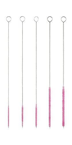 10" Extra Long Tube Brush Set - Small 5 Pack - Pink | Flexible nylon straw brushes for bottles, cleaning straws, pipe cleaners, glass, keyboard, detailing and deep cleaning - color: Pink, size: Small 5 Pack (2mm 3mm 4mm 5mm 6mm)