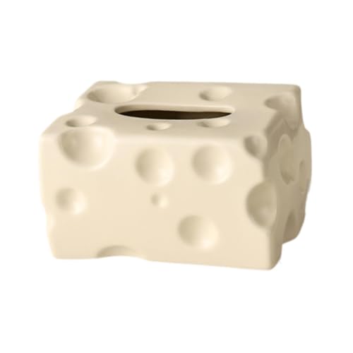 Tissue Dispenser Box Tissue Box Cover Cheese Shaped Tissue Paper Storage Holder Art Ceramic Tissue Box for Restaurant Kitchen, Beige - color: Beige