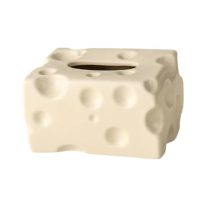 Tissue Dispenser Box Tissue Box Cover Cheese Shaped Tissue Paper Storage Holder Art Ceramic Tissue Box for Restaurant Kitchen, Beige - color: Beige