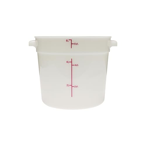 TrueCraftware- 6 Quart White Round Food Storage Container Polypropylene- Commercial Reusable Food Container Canister with Measurement Markings for Meal Prep Pantry Kitchen - size: 6 Quart