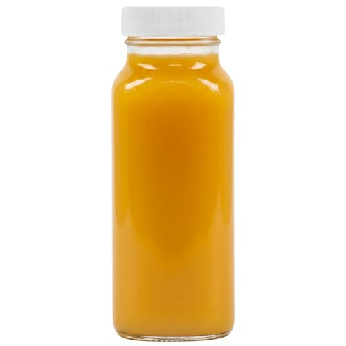 kitchentoolz 8oz Square Glass Juice Shot Bottle with Lid – 6 Pack 8 oz Milk Glass Bottles with Lids for Lunch Box, Airtight Reusable Drinking Jars for Smoothies, Yogurt, Kefir, Juice & Water - color: 8oz, style: 6 Pack