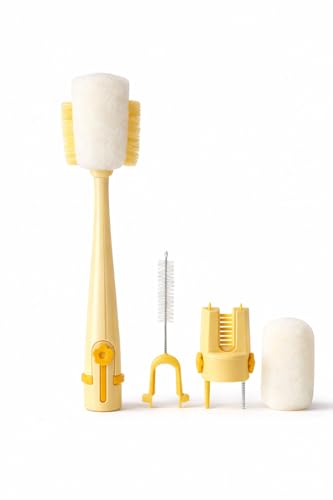 Bottle Cleaning Brush Set, 5-in-1 Multifunctional Bottle Brush with Straw Cleaner, Sponge Bottle Brush for Water Bottles, Tumblers, Cups, Lids and Narrow Neck Containers (Yellow) - color: Yellow