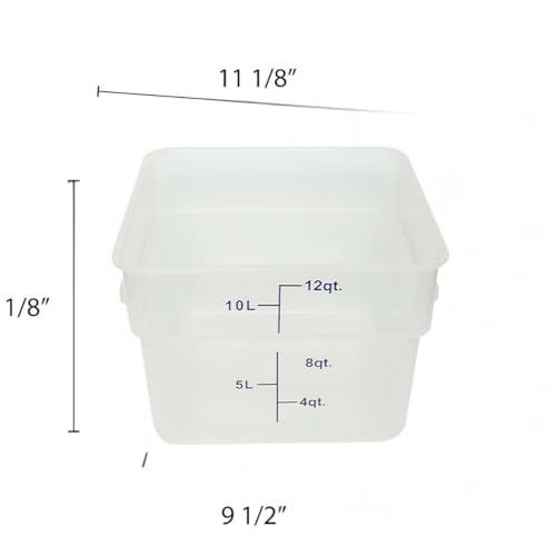 TrueCraftware- 12 Quart Square Food Storage Container Translucent Polypropylene- Commercial Reusable Food Container Canister with Measurement Markings for Meal Prep Pantry Kitchen