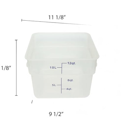 TrueCraftware- 12 Quart Square Food Storage Container Translucent Polypropylene- Commercial Reusable Food Container Canister with Measurement Markings for Meal Prep Pantry Kitchen