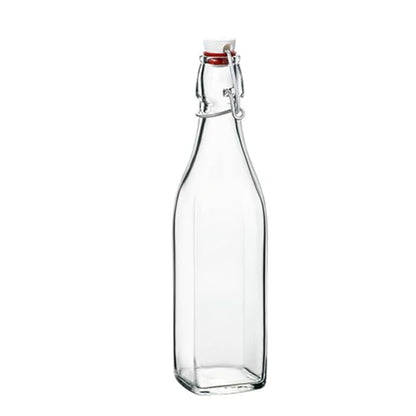 Bormioli Rocco Swing 17 oz. Square Swing-Top Glass Bottle with Airtight Seal and Metal Clamp for Drinks, Juices, Wine, or Dressings, Single Bottle - size: 17 Ounces
