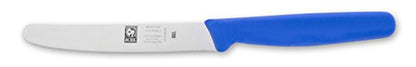 ICEL 4.25 Inch Straight Edge Round Tip Paring Knife, High Carbon German Stainless Steel Blade, Factory-Sharp Edge, Non-Slip Textured Blue Polypropylene Handle - color: Blue