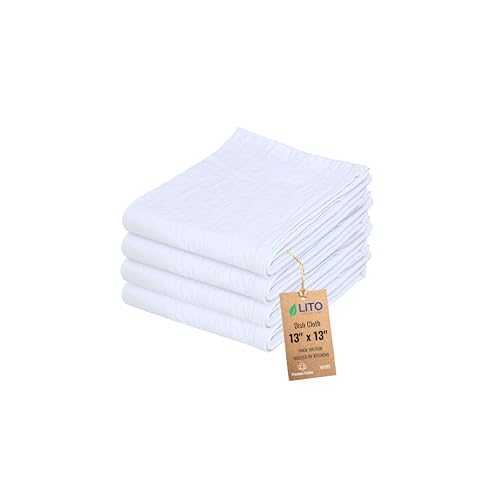 Dish Cloths Cotton| Kitchen Wash Cloth | Shop Towels Absorbent and Lint Free Flour Sack| Dishcloths for Kitchen Washing Dishes| Thick Absorbent Quick Dry Dish Rags | 4 Pack 13"x13" White - color: White, size: 13"x13"-Pack of 4
