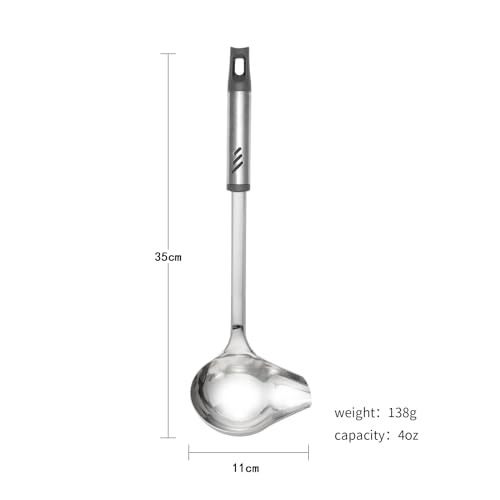 Gravy Ladle with Spout, Stainless Steel Large Ladles for Serving Sauce, Metal Ladle with Long Handle for Kitchen, Comfortable Grip, Durable Construction, Silver (4 oz) - size: 4 oz Gravy Ladle