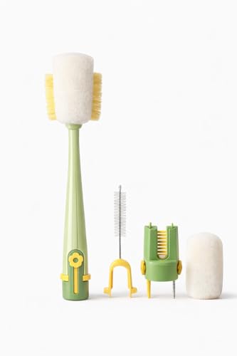 Bottle Cleaning Brush Set, 5-in-1 Multifunctional Bottle Brush with Straw Cleaner, Sponge Bottle Brush for Water Bottles, Tumblers, Cups, Lids and Narrow Neck Containers (Green) - color: Green