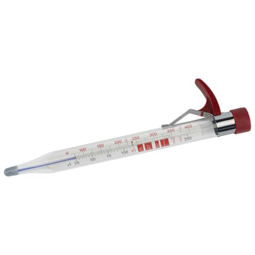 GoodCook Everyday Candy & Deep Fry Thermometer Glass Tube Construction with Built-In Pan Clip Includes Fahrenheit & Celsius Measurements & Protective Storage Sleeve, Red