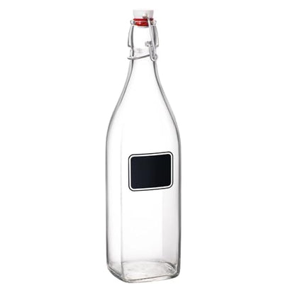 Bormioli Rocco Swing Chalkboard 33.75 oz. Square Swing-Top Bottle with Airtight Seal and Metal Clamp for Drinks, Juices, Wine, or Dressings, Single Bottle - size: 3.2 Ounces