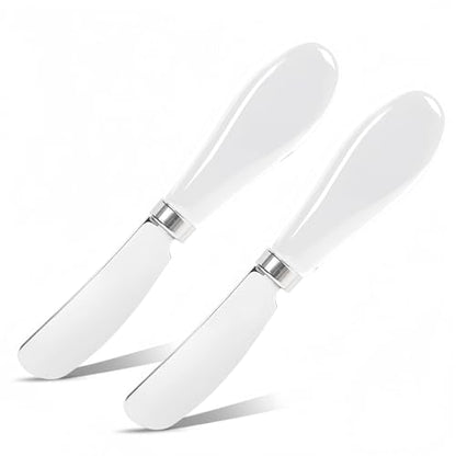 Butter Spreader Knife Set, 2-Pack Stainless Steel Cheese and Butter Knives with Ceramic Handle, Dishwasher Safe, for Soft & Hard Cheese, Jam, Cold Butter (white) - color: white