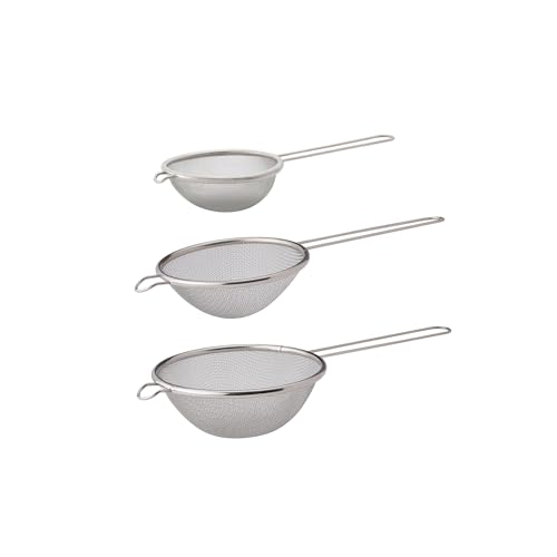 HIC Kitchen Fine Mesh Strainers with Helper Handles, 18/8 Stainless Steel, Includes 1 each 3.75, 6, and 7-Inch Strainer - size: Mesh, Set/3 (3.75, 6, 7-Inch)