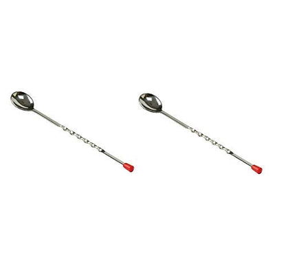 Stainless Steel Bar Tool | Bar Accessories | 11 inches Curvy Design with red or Multi Colour knob bar Cocktail Spoon | Bar Spoon | Long Spoon | Cocktail Mixer | Set of 2 Pieces - size: Bar Spoon