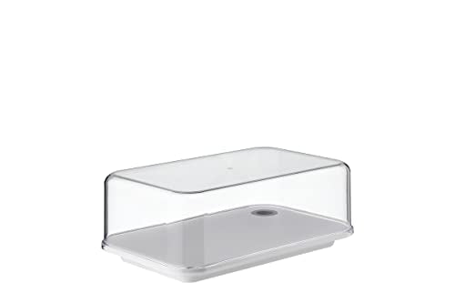 Mepal Modula Transparent Cheese Dome with Built in Grey Cutting Board Kinds of Cheeses | Dishwasher Safe | 95oz/2800ml | BPA Free | Made in Holland