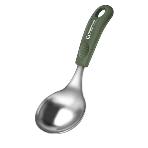 Short Stainless Steel Ladle 220mm (8.6”) – SUS304 Thick Deep Bowl Head with Soft-Grip Silicone Handle – Lightweight Mini Soup & Serving Spoon for Cooking – 5 Color Options (Green) - color: Green