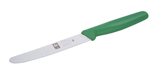 ICEL 4.25 Inch Straight Edge Round Tip Paring Knife, High Carbon German Stainless Steel Blade, Factory-Sharp Edge, Non-Slip Textured Green Polypropylene Handle - color: Green