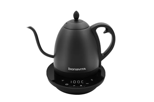 Bonavita Cosmopolitan 1.0L Gooseneck Electric Kettle, Stainless Steel Water Boiler for Coffee Brew and Tea Precise Pour Control, 6 Preset Temps, Glass Touch Panel, 1200W Fast Boil, Matte Black - color: Matte Black