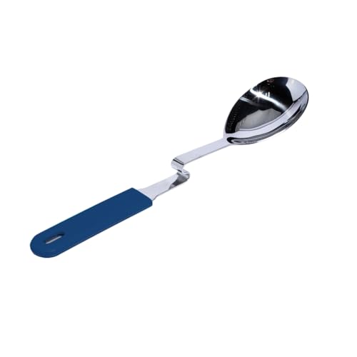 Souper Cubes + Lori Greiner No Mess Stainless Steel Cooking Spoon with Silicone Handle - Stainless Steel Serving Spoon No Mess Design Hooks on Side of Any Pot - Blueberry - color: Blueberry, size: Spoon 1-Pack