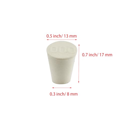 White Tapered Shaped Solid Rubber Stopper, Size 000#" 0.5x0.3x0.7inch / 13x8x17mm, 20 per Package - size: 000#,20pcs