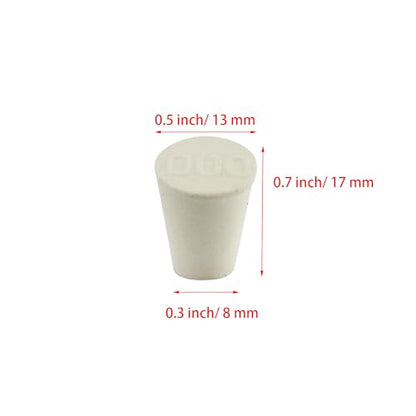 White Tapered Shaped Solid Rubber Stopper, Size 000#" 0.5x0.3x0.7inch / 13x8x17mm, 20 per Package - size: 000#,20pcs
