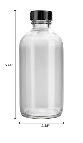 Vetri 8 oz Boston Round Clear Glass Bottle - with Black Phenolic Cap - 2 1/2" x 2 1/2" x 5 1/2" - color: Clear, size: 8 oz