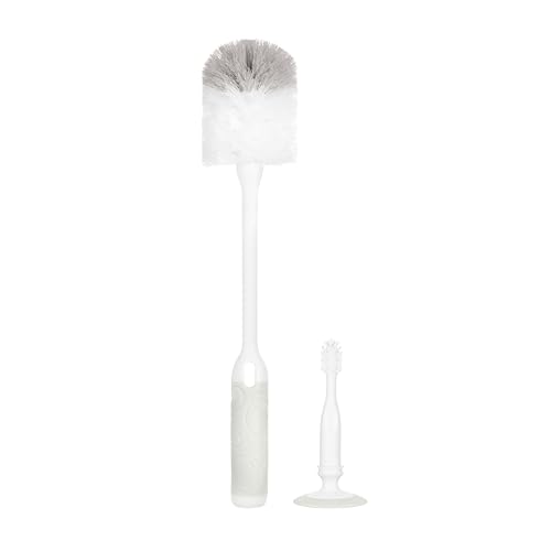 Ubbi Deluxe 2-in-1 Baby Bottle Cleaning Brush Set, Oat | Includes Nipple Brush with Suction Cup, Standing Bottle Brush, Dishwasher Safe, Baby Registry Essential - color: Oat Deluxe Bottle Brush