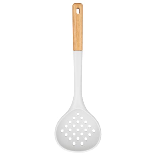 Kitchen Ladle Strainer, Large Slotted Spoon with High Heat Resistant BPA Free, Non Stick Cooking Skimmers For Draining & Frying, 13.2inch (White) - color: White