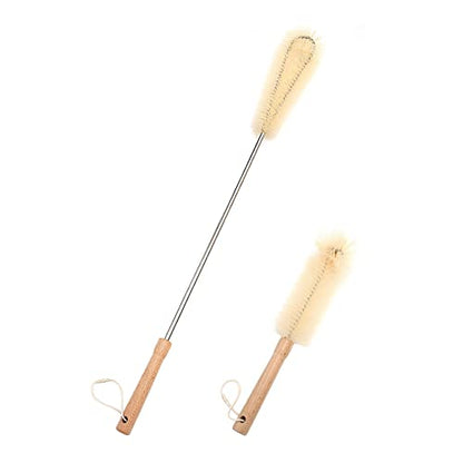 24 inch Extra Long Nylon Brush with 12 inch Bottle Brush, with Wooden Handle, with Lengthened Stainless Steel Pole, for Long Narrow Neck Bottle, Tumbler, Gallon Water Jug, Big Vessels