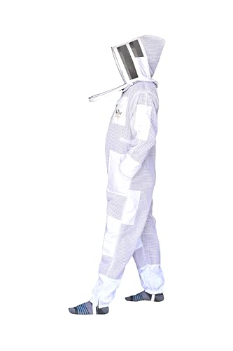3 Layer Bee Suit With Fencing Veil And One Pair Gloves Ventilated Sting Proof Beekeeping Suit For Beekeepers - color: White, size: Medium