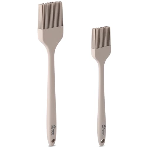 HOTEC Basting Brushes Silicone Heat Resistant Pastry Brushes Spread Oil Butter Sauce Marinades for BBQ Grill Barbecue Baking Kitchen Cooking BPA Free Dishwasher Safe, Khaki Set of 2 - color: Khaki