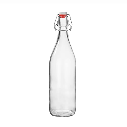 Fox Run Glass Flip Top Bottle, 1 Liter Air Tight Bottle with Flip Top Lid, 12.5" x 3.4"