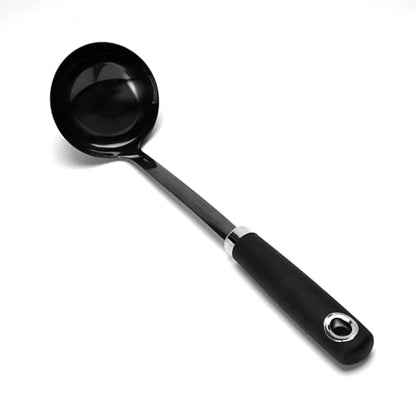 Black Stainless Steel Soup Ladle, 12 Inch Metal Ladle Spoon with Ergonomic Handle for Soup, Stew, Sauce, Chili, Gravy and Serving, Dishwasher Safe - color: Z-Black Ladle