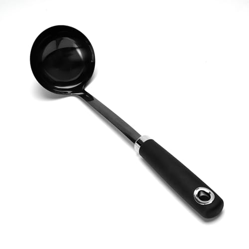 Black Stainless Steel Soup Ladle, 12 Inch Metal Ladle Spoon with Ergonomic Handle for Soup, Stew, Sauce, Chili, Gravy and Serving, Dishwasher Safe - color: Z-Black Ladle