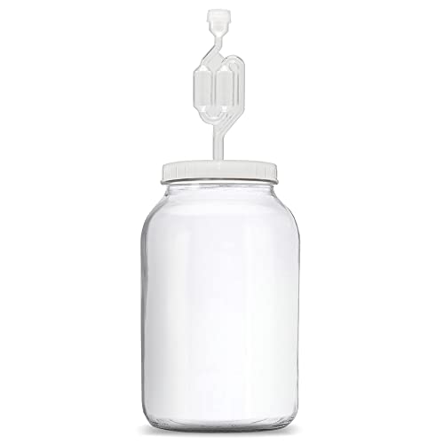 Glass One Gallon Fermentation Jar with Grommet Lid and S-Shaped Airlock - Airtight Seal With Air Lock Create the Perfect Brewing Vessel For Small Batch Fermenting