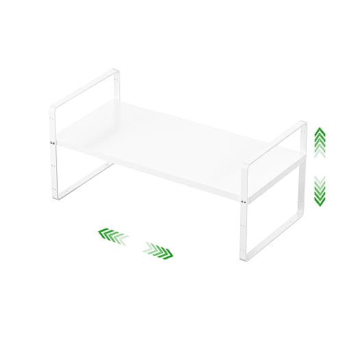 Expandable Cabinet Storage Shelf Stackable Organizer Rack for Kitchen Bathroom Pantry Spice Cupboard Countertop Home Office Desk Heavy Duty Nonslip White Small 1 PACK - color: Smooth White, size: Small - 8.1"D - 1 Pack