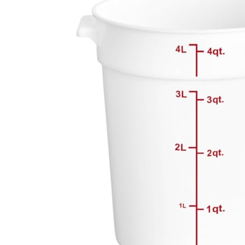 TrueCraftware- 4 Quart White Round Food Storage Container Polypropylene- Commercial Reusable Food Container Canister with Measurement Markings for Meal Prep Pantry Kitchen - size: 4 Quart
