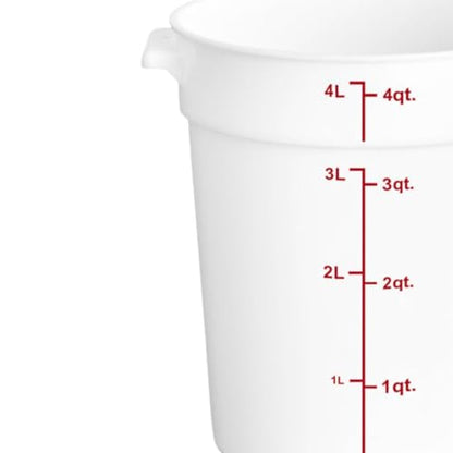 TrueCraftware- 4 Quart White Round Food Storage Container Polypropylene- Commercial Reusable Food Container Canister with Measurement Markings for Meal Prep Pantry Kitchen - size: 4 Quart