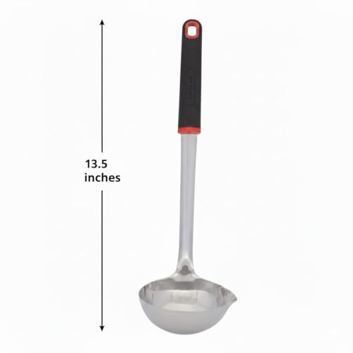 Farberware Stainless Steel Soup Ladle with Pour Spout, 12.5-Inch Kitchen Ladle Spoon for Soups, Stews, and Sauces - Dishwasher Safe Serving Ladle