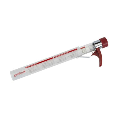 GoodCook Everyday Candy & Deep Fry Thermometer Glass Tube Construction with Built-In Pan Clip Includes Fahrenheit & Celsius Measurements & Protective Storage Sleeve, Red