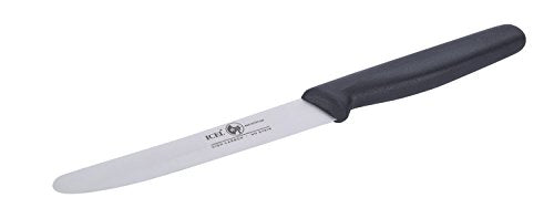 ICEL 4.25 Inch Straight Edge Round Tip Paring Knife, High Carbon German Stainless Steel Blade, Factory-Sharp Edge, Non-Slip Textured Black Polypropylene Handle - color: Black