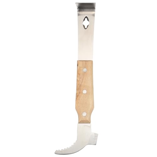 SEWACC Stainless Steel Beekeeper Hive Tool with Wooden Handle, Thickened Multi-Function Beehive Frame Scraper and Lifter for Hive Cleaning and Maintenance
