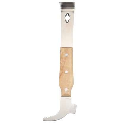 OSALADI Stainless Steel Beehive Scraper with Hook Wooden Handle Thickened Hive Frame Lifter Beekeeping Cleaning Tool for Hive Maintenance