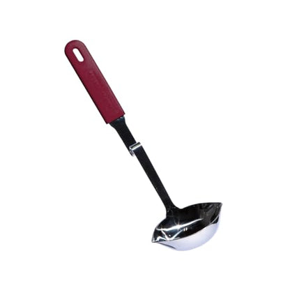 Souper Cubes + Lori Greiner No Mess Stainless Steel Soup Ladle with Silicone Handle - Metal Soup Ladle with No Mess Design That Hooks on Side of Any Pot - Cranberry - color: Cranberry, size: Ladle 1-Pack